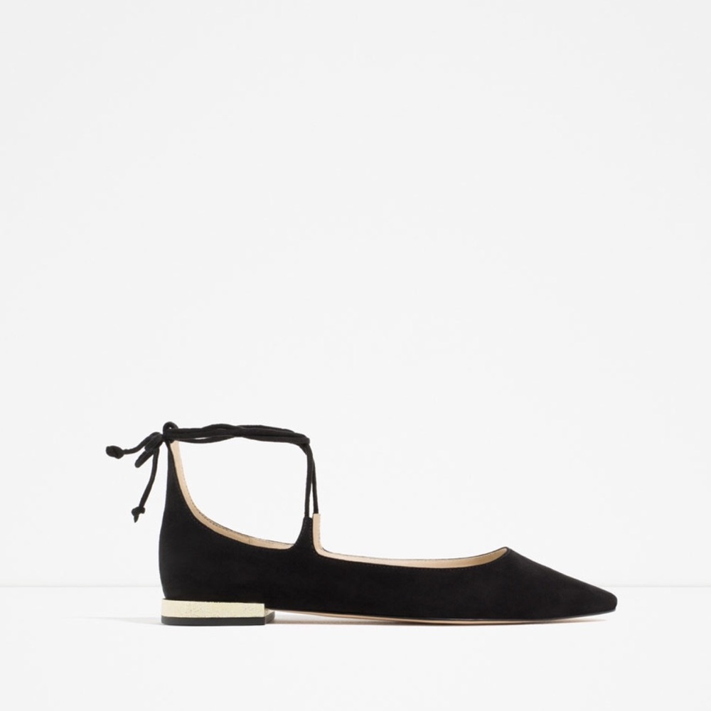 Zara Lace Up Ballet Flats with Metallic Heel